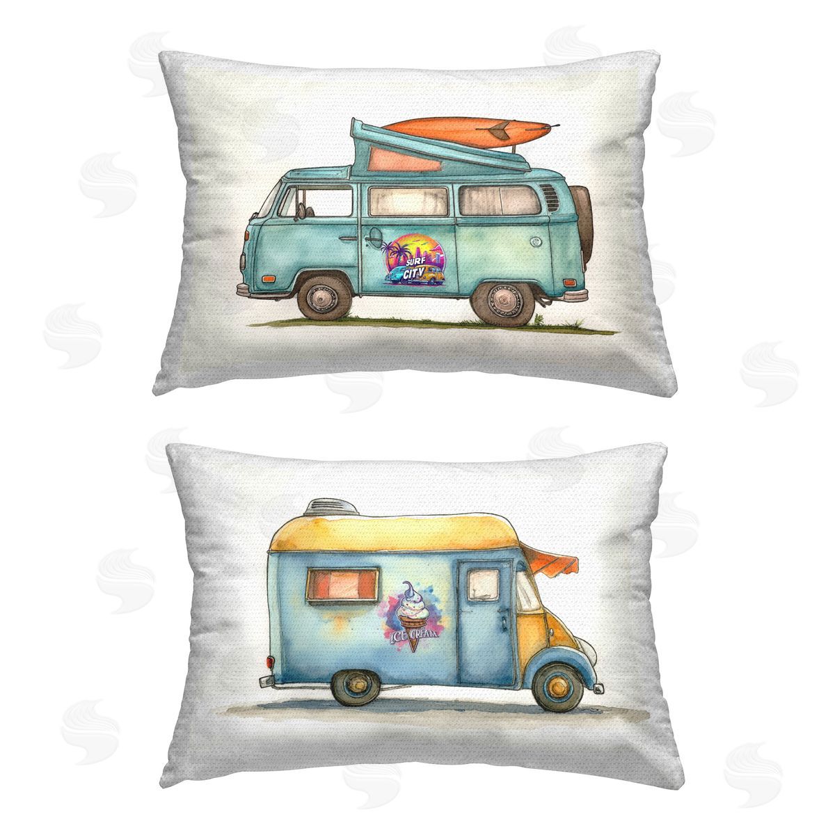 Steve Hunziker Summer Themed Trucks Outdoor Quick-Dry Polyester Printed Throw Pillow