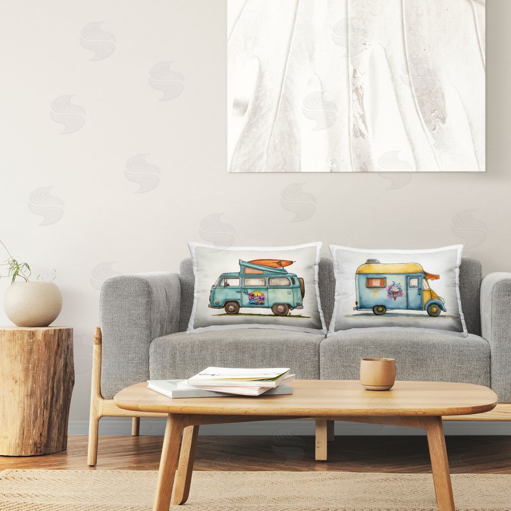 Steve Hunziker Summer Themed Trucks Printed Plush Polyester Throw Pillow On Chair