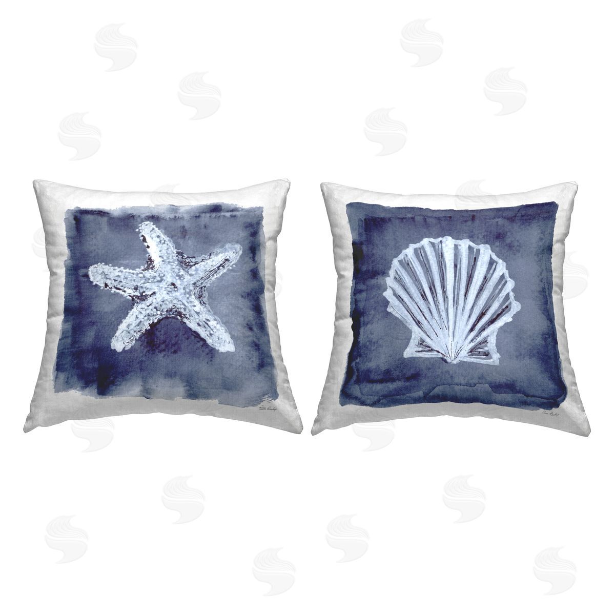 Patti Bishop Sea Life on Indigo Printed Plush Polyester Throw Pillow
