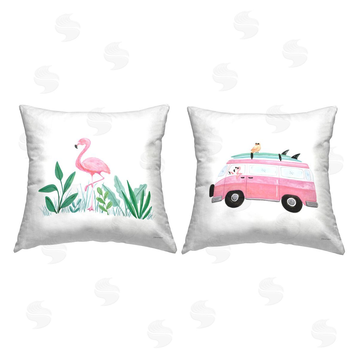 Rachel Nieman Beach Day Flamingos Printed Plush Polyester Throw Pillow