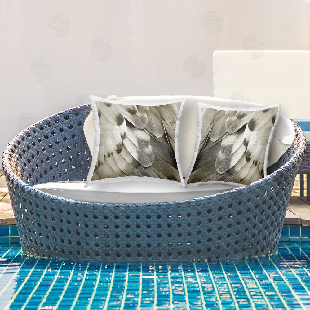 Julia Bosco Feather Details Bird Wings Outdoor Quick-Dry Polyester Printed Throw Pillow in Back Yard