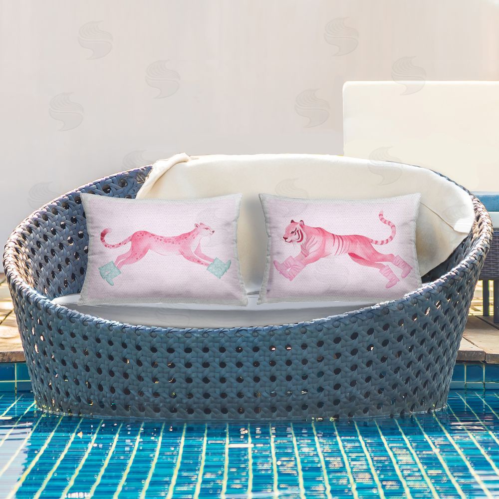 Stupell Studio Sprinting Wild Cats in Boots Outdoor Quick-Dry Polyester Printed Throw Pillow in Back Yard