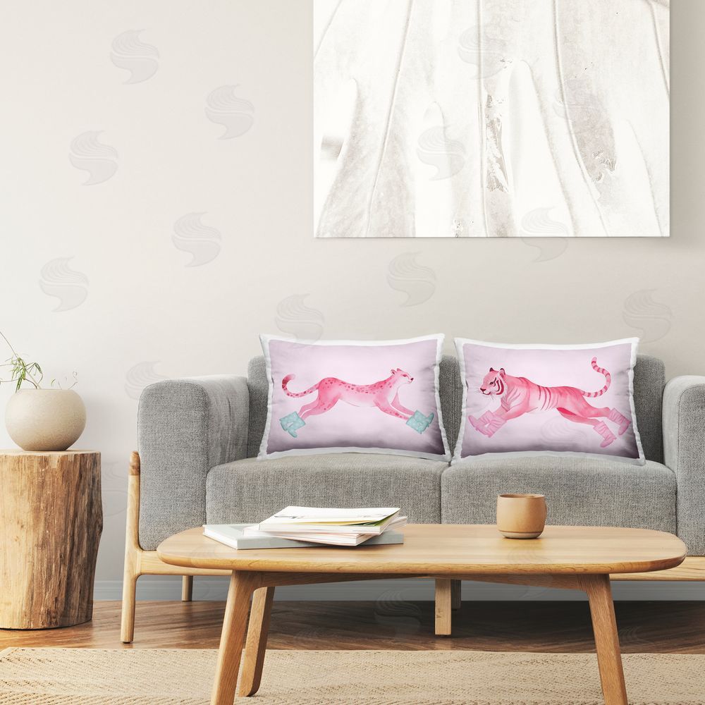 Stupell Studio Sprinting Wild Cats in Boots Printed Plush Polyester Throw Pillow On Chair