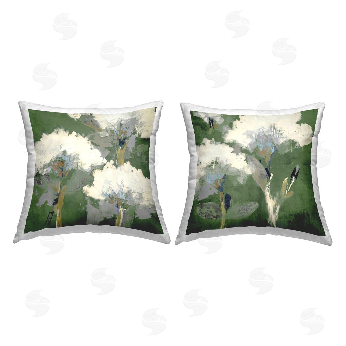 Liz Jardine Puffy White Florets Printed Plush Polyester Throw Pillow
