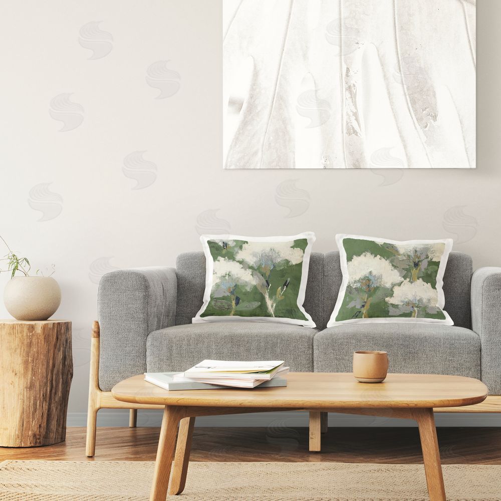 Liz Jardine Puffy White Florets Printed Plush Polyester Throw Pillow On Chair