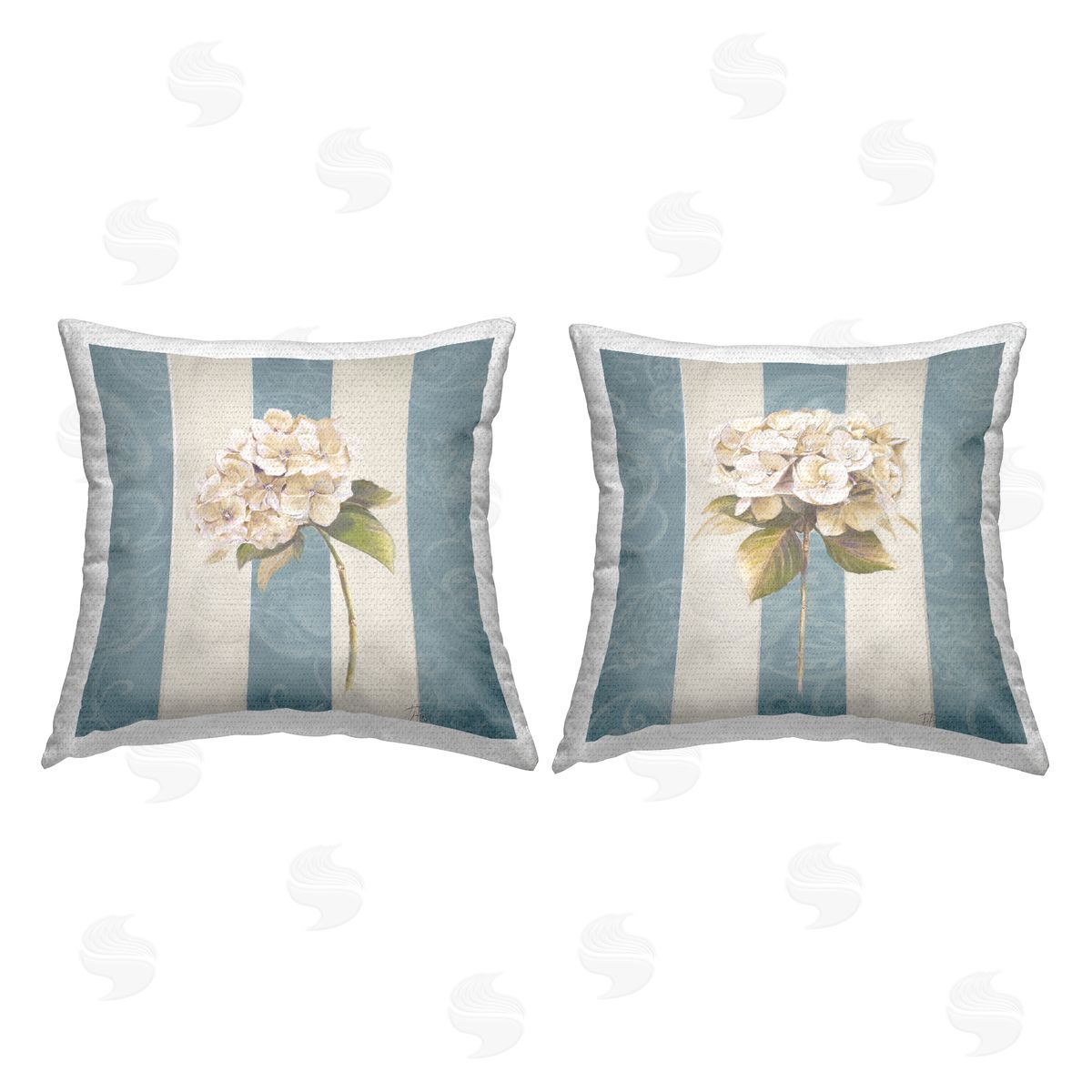 Patricia Pinto Hydrangea Sprigs on Stripes Outdoor Quick-Dry Polyester Printed Throw Pillow