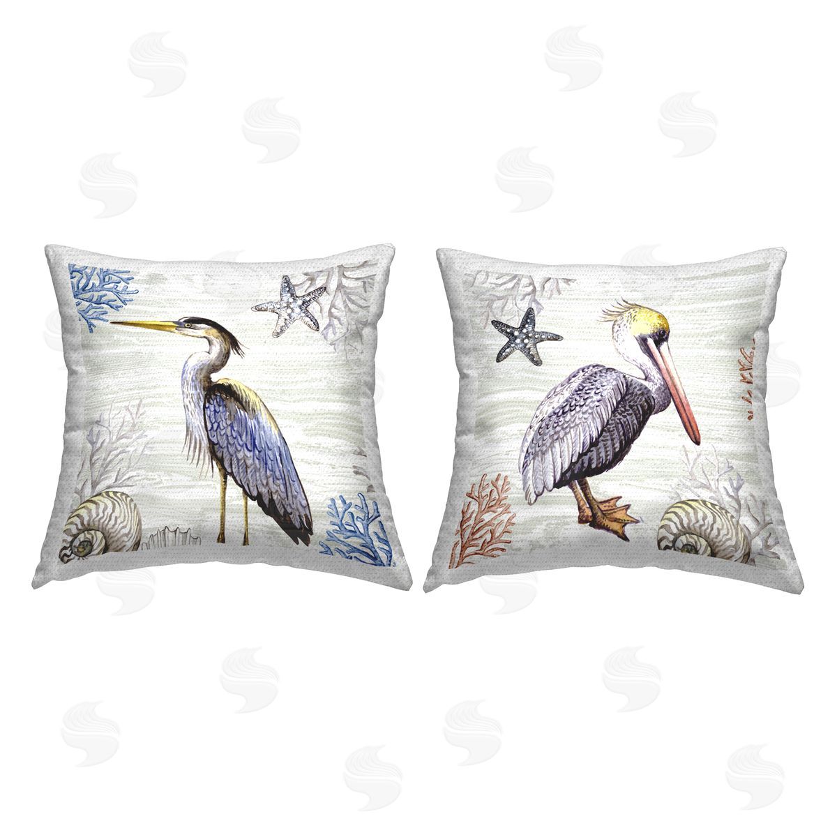 Elena Vladykina Coastal Pelican and Heron Outdoor Quick-Dry Polyester Printed Throw Pillow