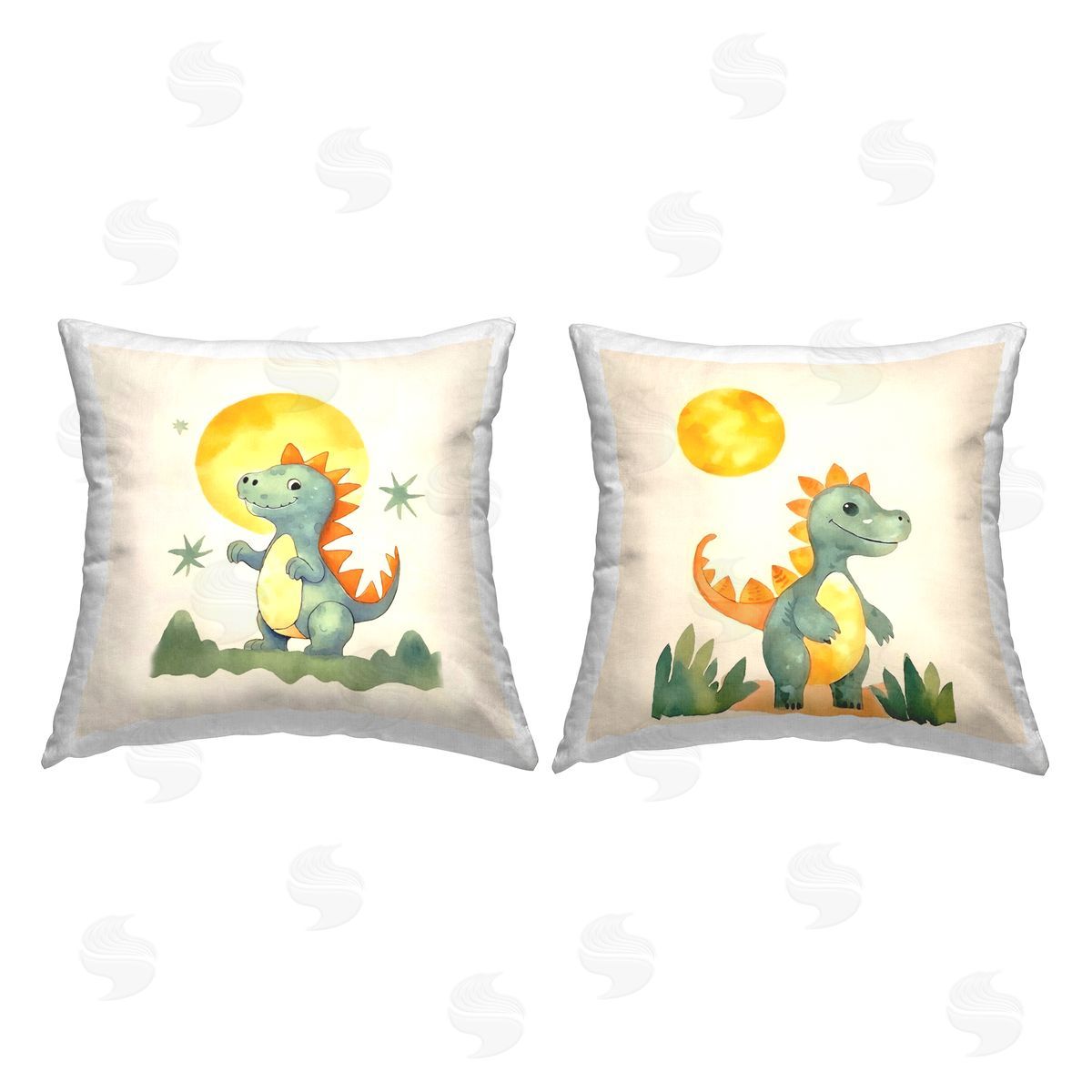 Andrea Haase Dinosaur Baby with Moon Printed Plush Polyester Throw Pillow