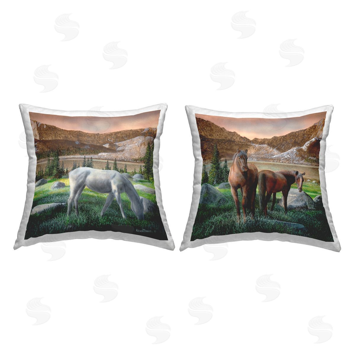 Kevin Daniel Mountain Valley Horses Printed Plush Polyester Throw Pillow