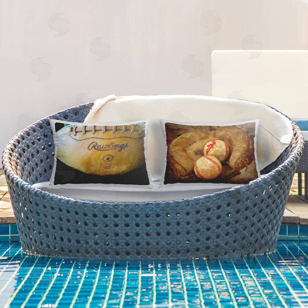 Graffitee Studios Football & Baseball Details Outdoor Quick-Dry Polyester Printed Throw Pillow in Back Yard