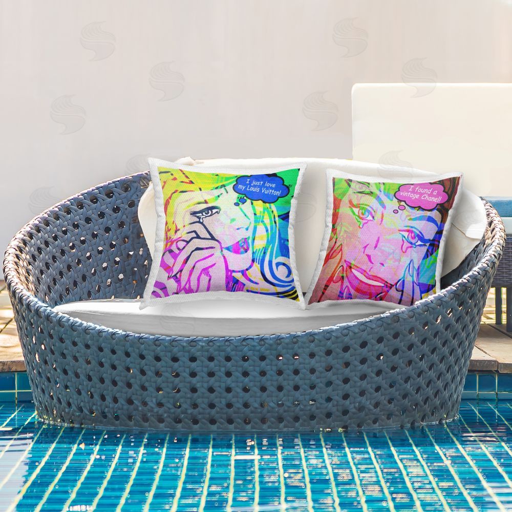 Graffitee Studios Modern Comic Fashion Girls Outdoor Quick-Dry Polyester Printed Throw Pillow in Back Yard