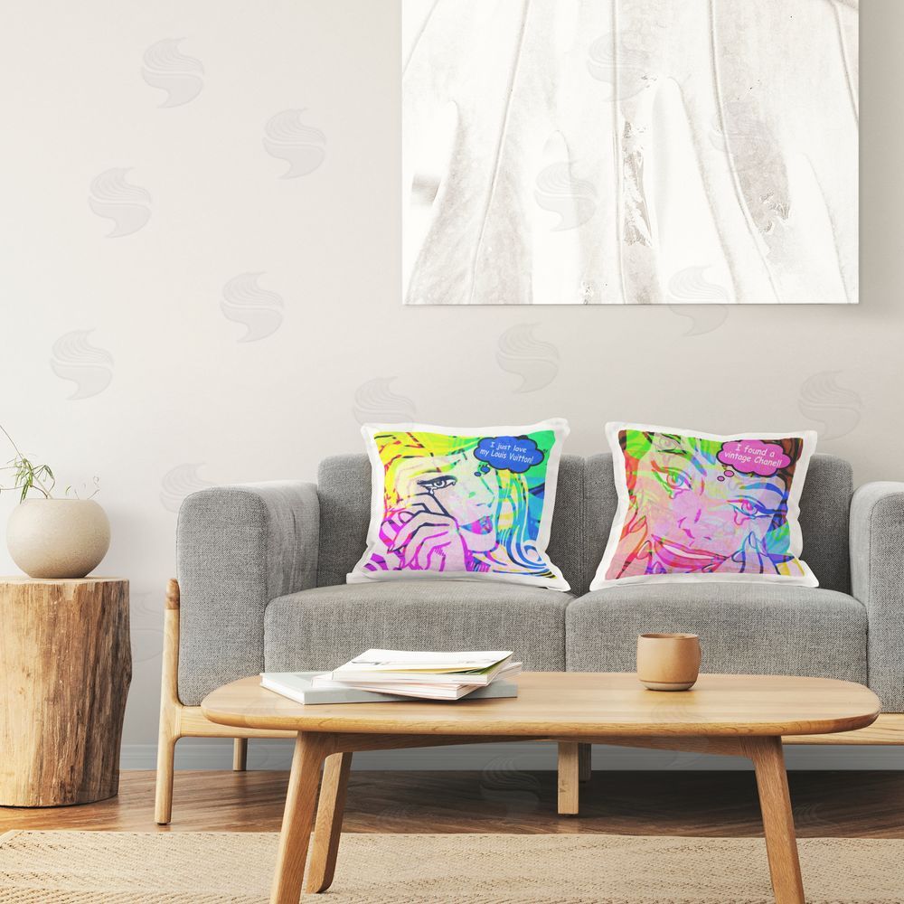 Graffitee Studios Modern Comic Fashion Girls Printed Plush Polyester Throw Pillow On Chair
