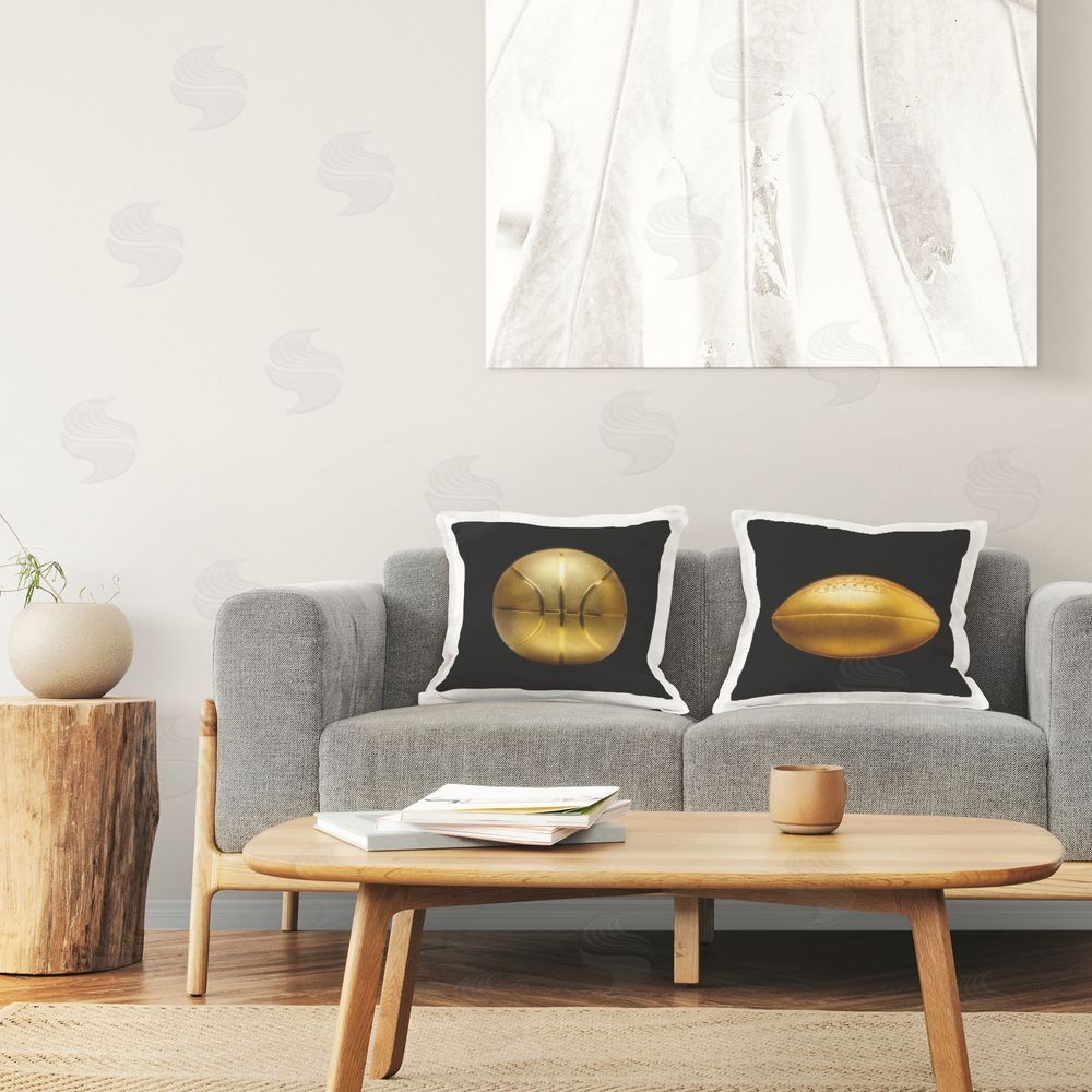 Graffitee Studios Gold Football & Basketball Printed Plush Polyester Throw Pillow On Chair