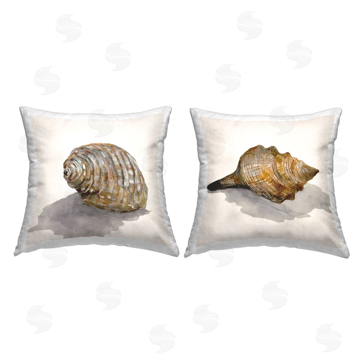 Jacob Q Natural Seashells with Shadow Printed Plush Polyester Throw Pillow