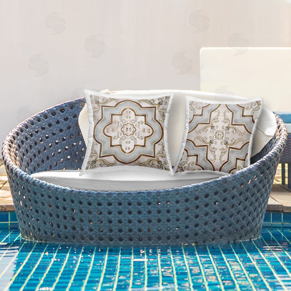 Irena Orlov Mosaic Tile Geometrics Outdoor Quick-Dry Polyester Printed Throw Pillow in Back Yard