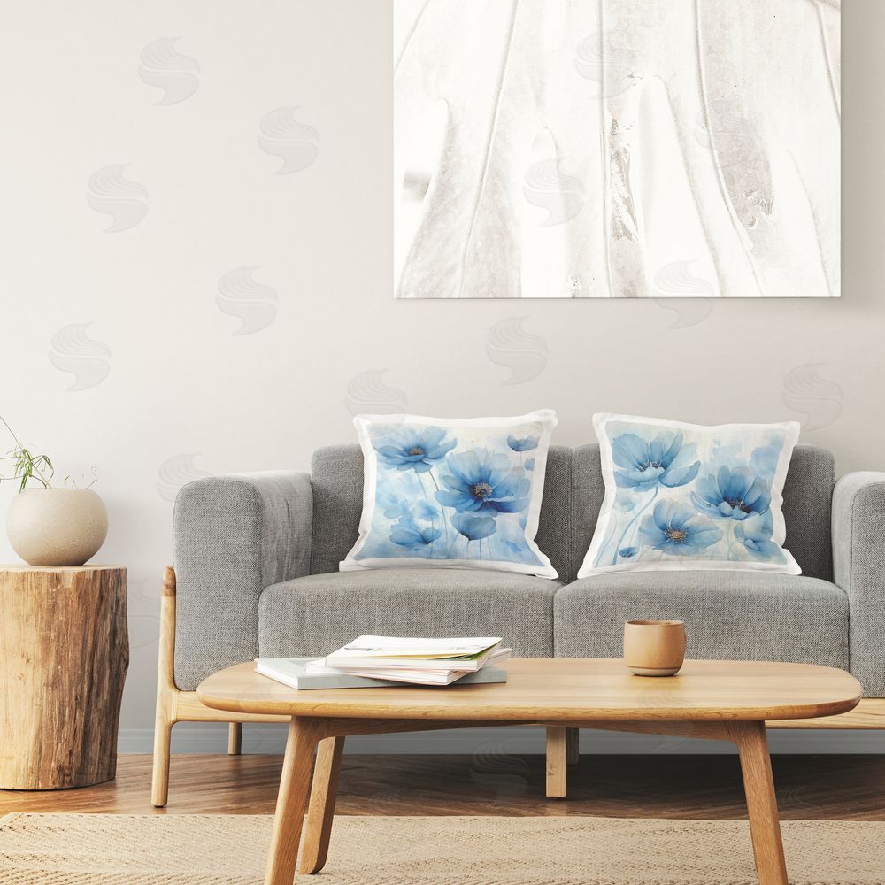 Irena Orlov Fading Blue Flower Petals Printed Plush Polyester Throw Pillow On Chair