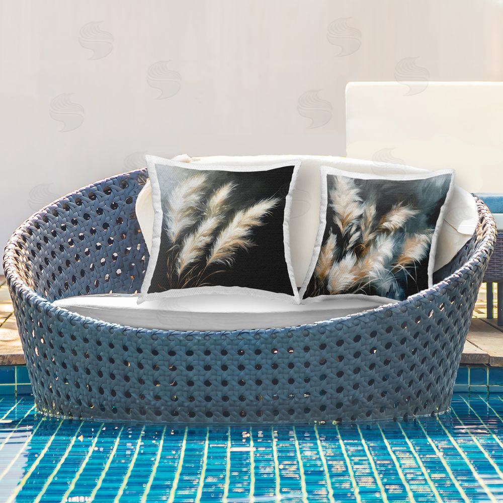 Raymond Powers Windblown Wheat Bunches Outdoor Quick-Dry Polyester Printed Throw Pillow in Back Yard