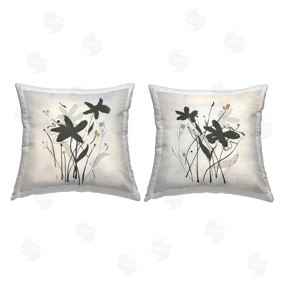Susan Jill Abstract Black Wildflowers Outdoor Quick-Dry Polyester Printed Throw Pillow