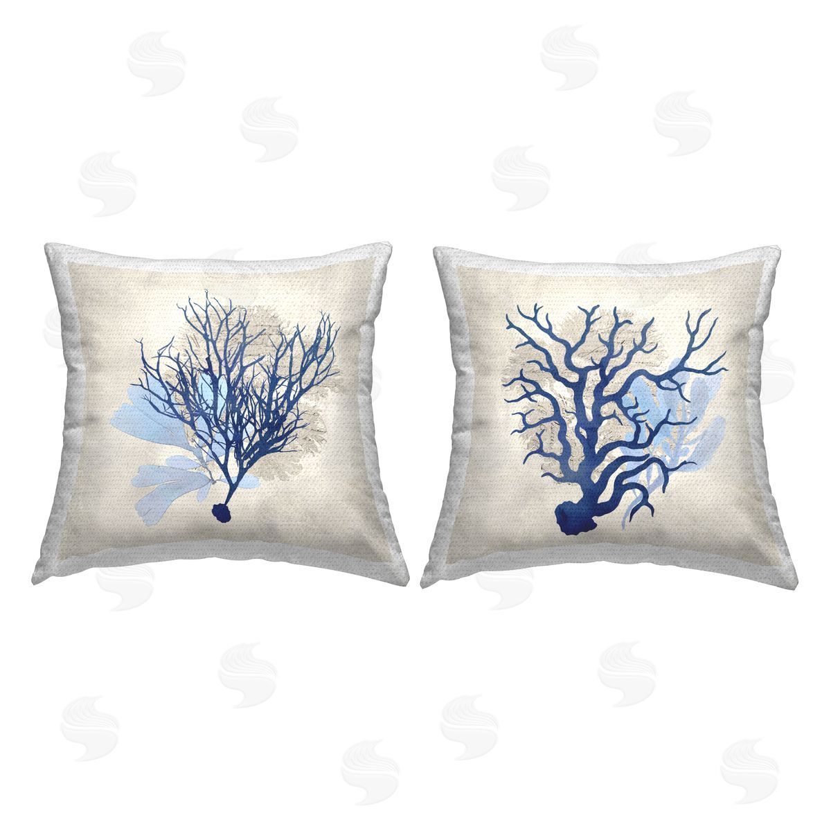 Susan Arnot Abstract Navy Coral Plants Outdoor Quick-Dry Polyester Printed Throw Pillow