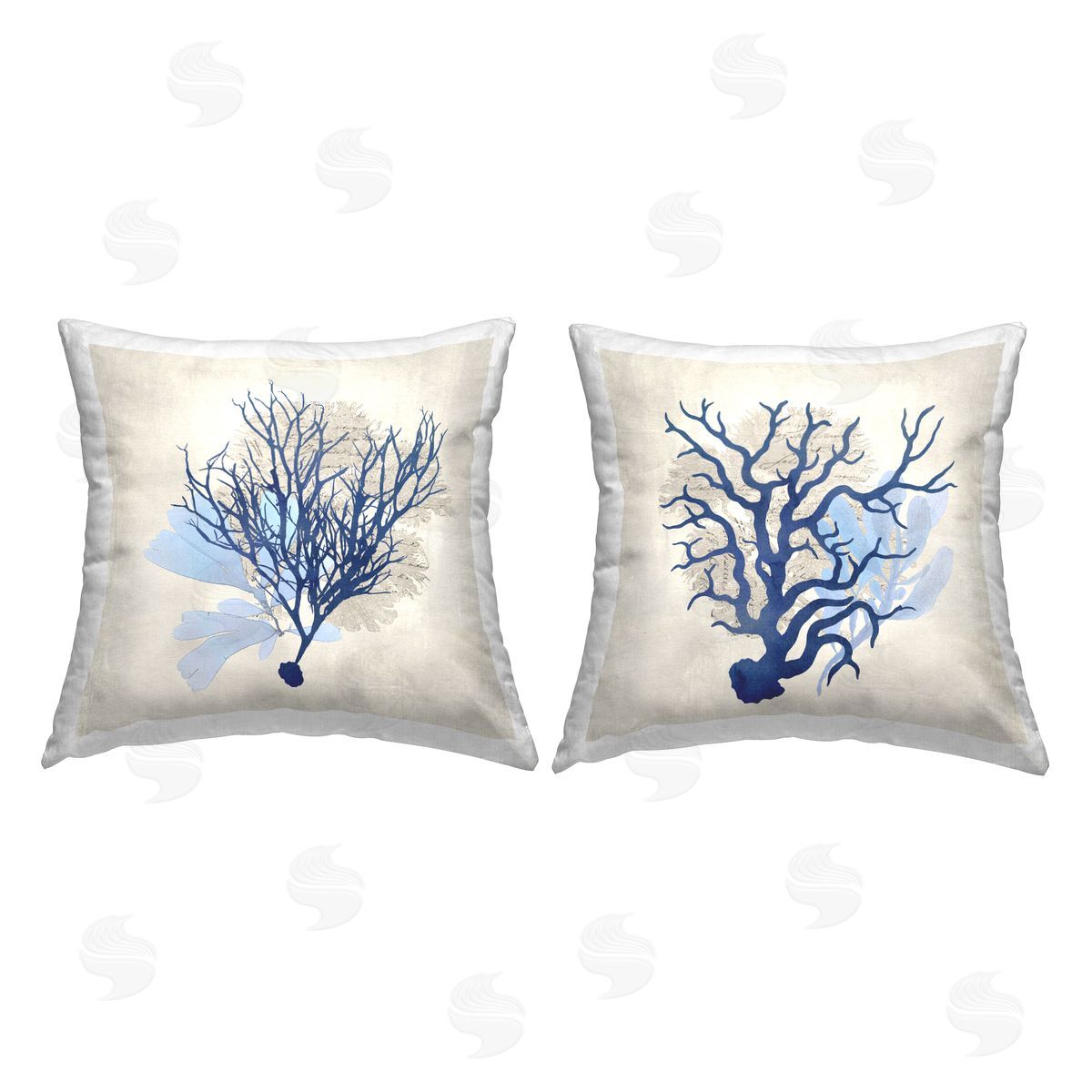 Susan Arnot Abstract Navy Coral Plants Printed Plush Polyester Throw Pillow
