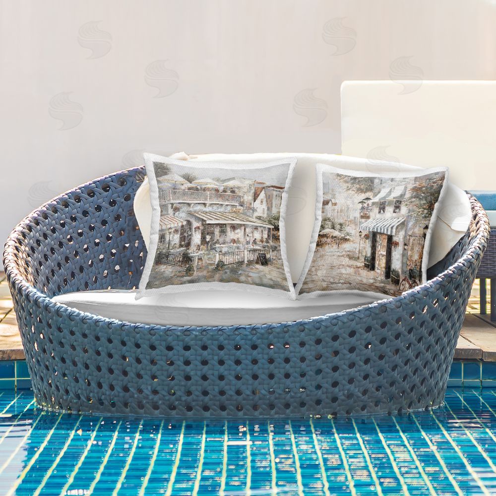 Ruane Manning Vintage Parisian City Outdoor Quick-Dry Polyester Printed Throw Pillow in Back Yard