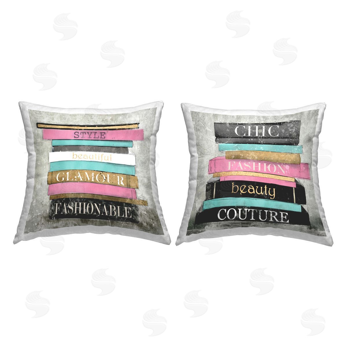 Carol Robinson Fashion Book Stacks Printed Plush Polyester Throw Pillow