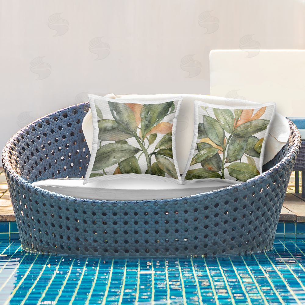 Carol Robinson Plant Life with Orange Details Outdoor Quick-Dry Polyester Printed Throw Pillow in Back Yard