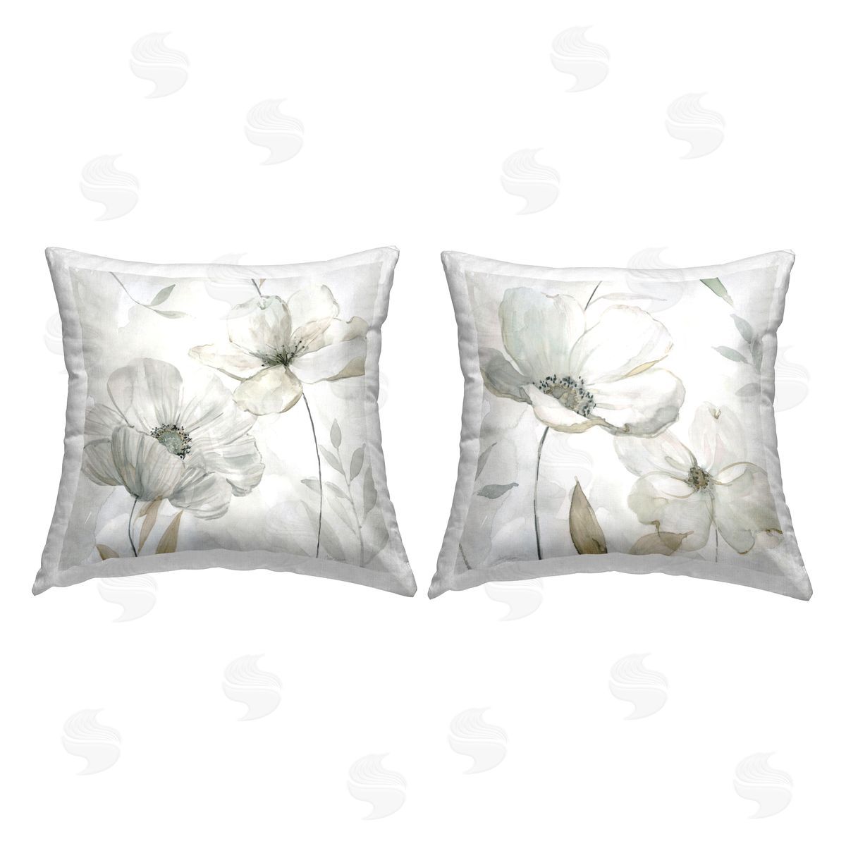 Carol Robinson White Whispers Floral Bundle Printed Plush Polyester Throw Pillow