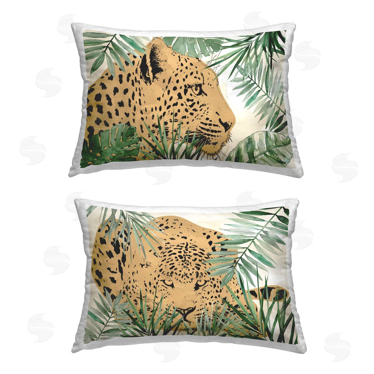 Carol Robinson Leopards Among Palm Leaves Printed Plush Polyester Throw Pillow