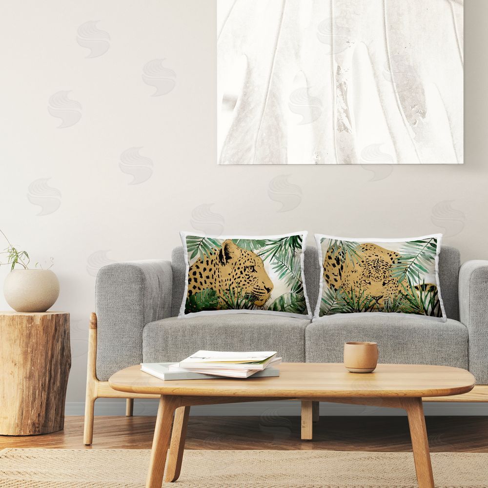 Carol Robinson Leopards Among Palm Leaves Printed Plush Polyester Throw Pillow On Chair