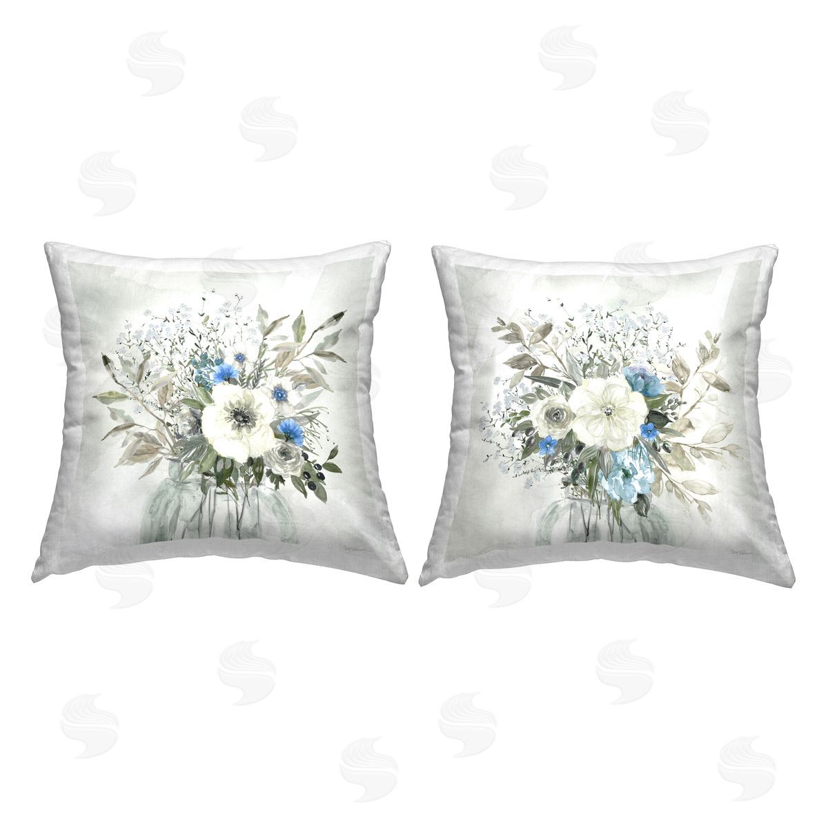 Carol Robinson Charming Botanical Blues Printed Plush Polyester Throw Pillow