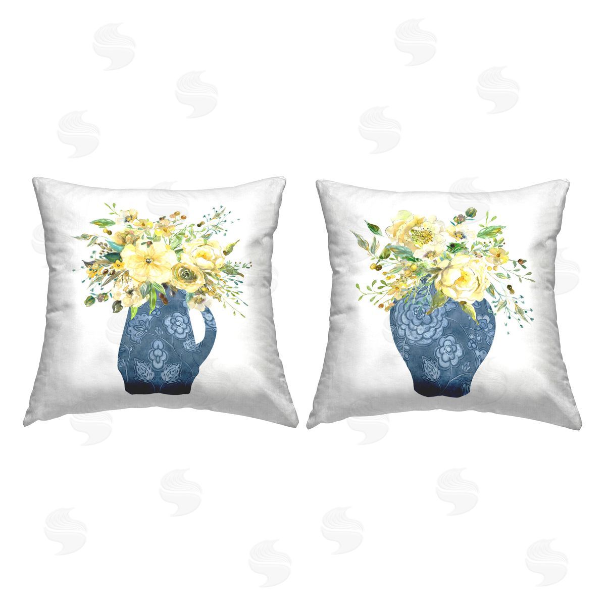 Carol Robinson Sunny Chinoiserie Bouquets Printed Plush Polyester Throw Pillow
