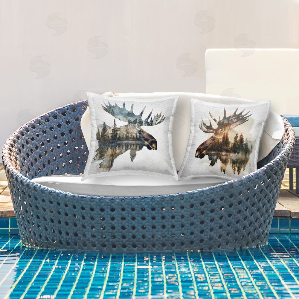 LSR Design Studio Moose Silhouettes Forest Outdoor Quick-Dry Polyester Printed Throw Pillow in Back Yard