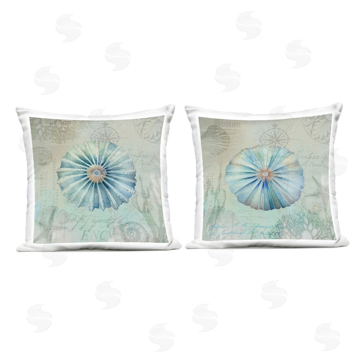 Andrea Haase Vintage Blue Sea Urchins Outdoor Quick-Dry Polyester Printed Throw Pillow