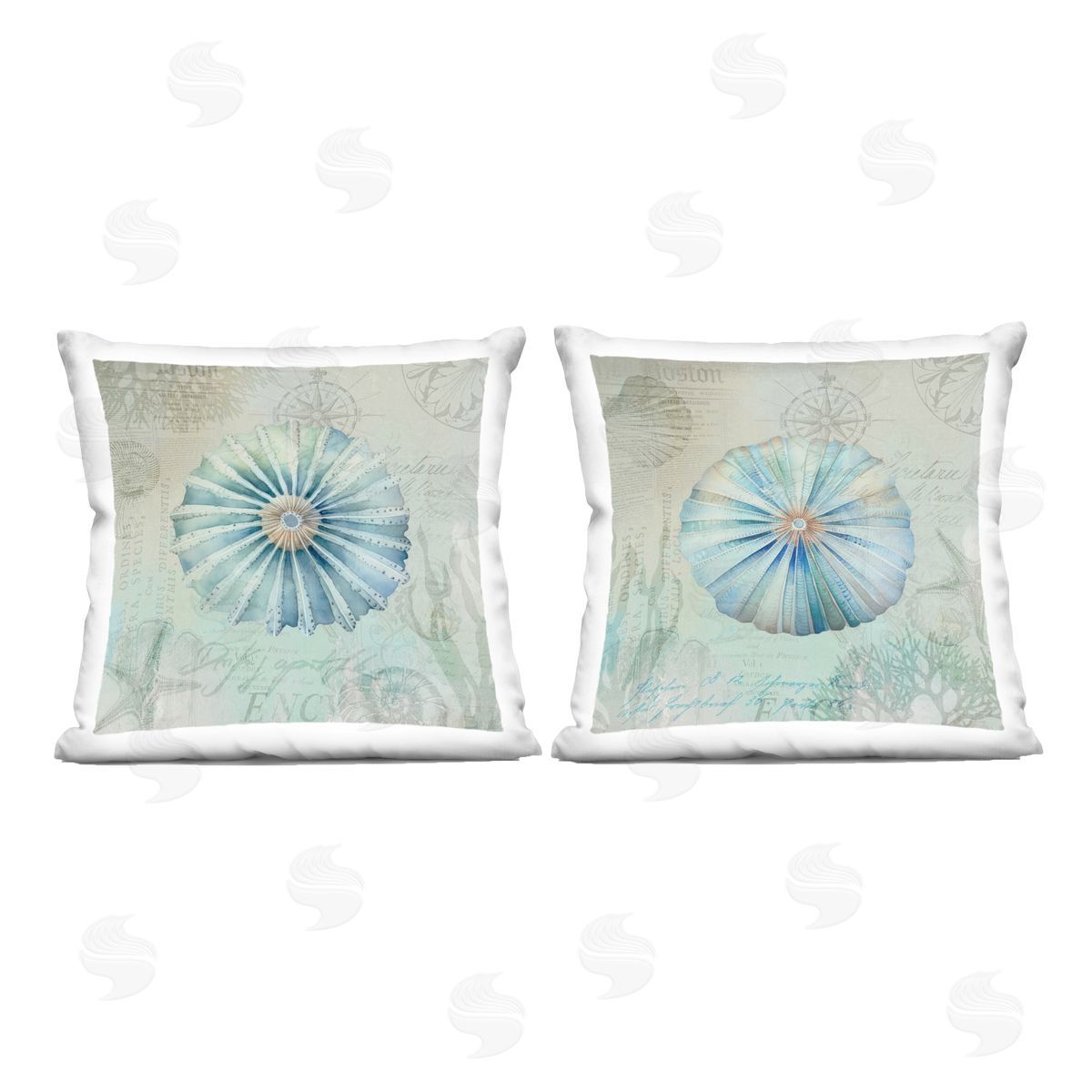 Andrea Haase Vintage Blue Sea Urchins Printed Plush Polyester Throw Pillow
