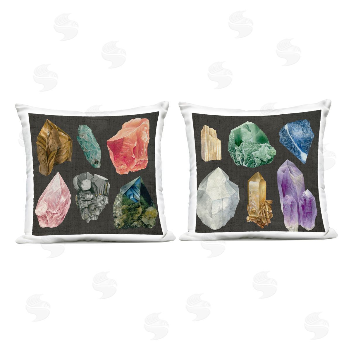 Grace Popp Various Gemstones on Black Outdoor Quick-Dry Polyester Printed Throw Pillow