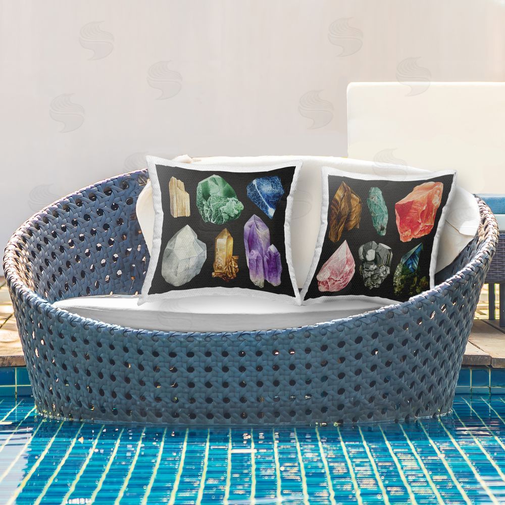 Grace Popp Various Gemstones on Black Outdoor Quick-Dry Polyester Printed Throw Pillow in Back Yard