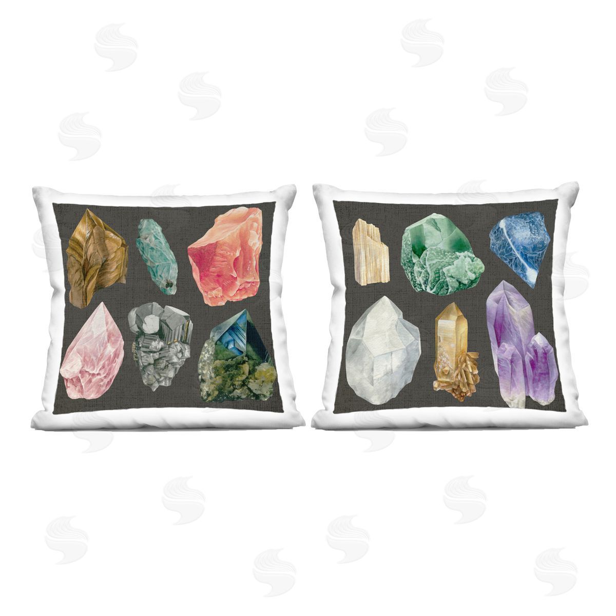 Grace Popp Various Gemstones on Black Printed Plush Polyester Throw Pillow