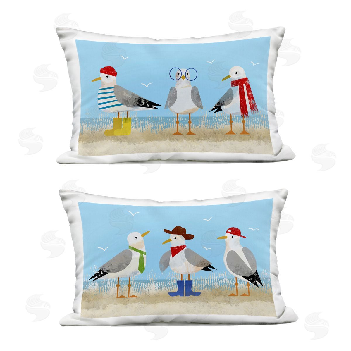 Victoria Barnes Stylish Seagulls at Beach Outdoor Quick-Dry Polyester Printed Throw Pillow