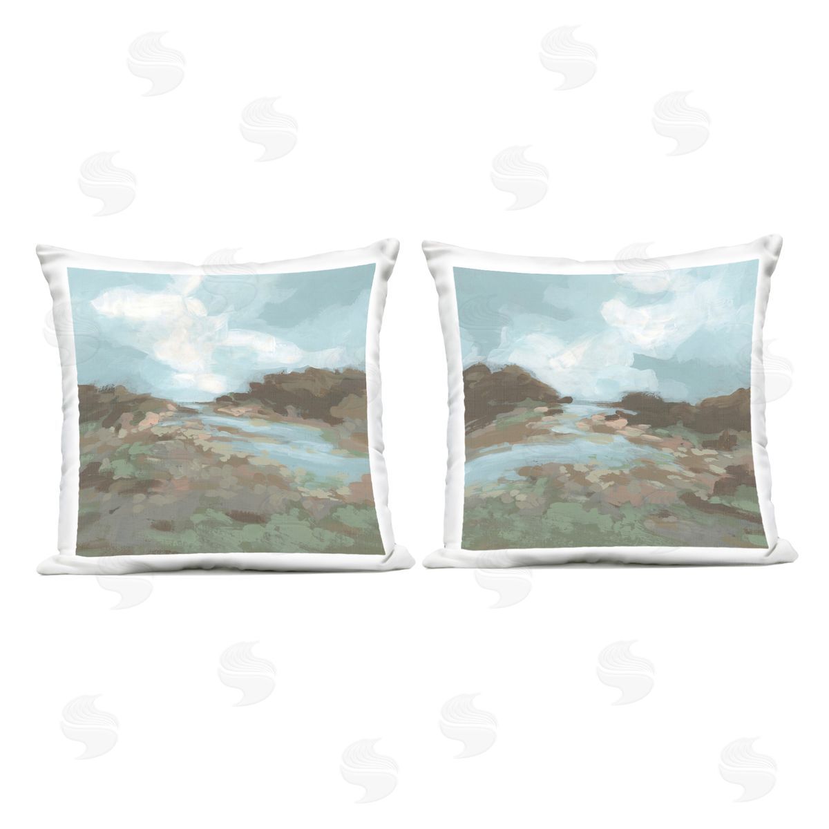 June Erica Vess Winding River Landscape Scene Outdoor Quick-Dry Polyester Printed Throw Pillow