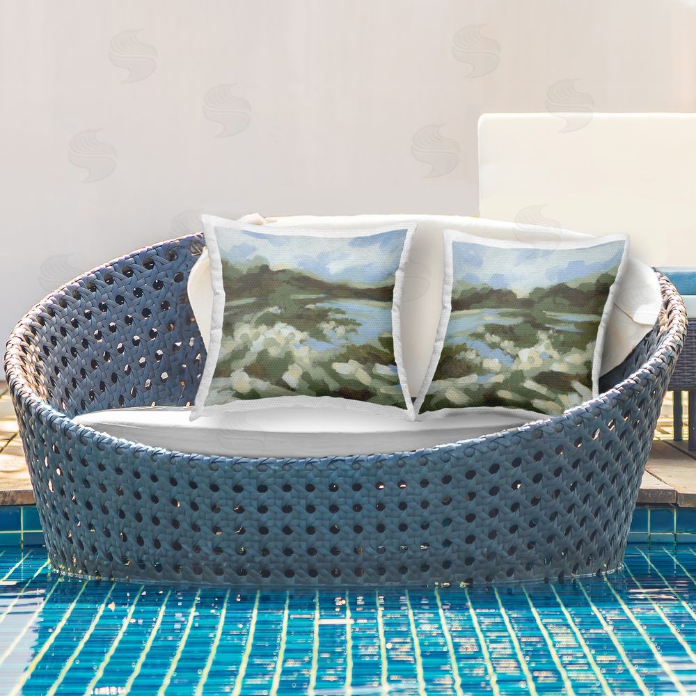 June Erica Vess Vivid Impressionist Landscape Outdoor Quick-Dry Polyester Printed Throw Pillow in Back Yard