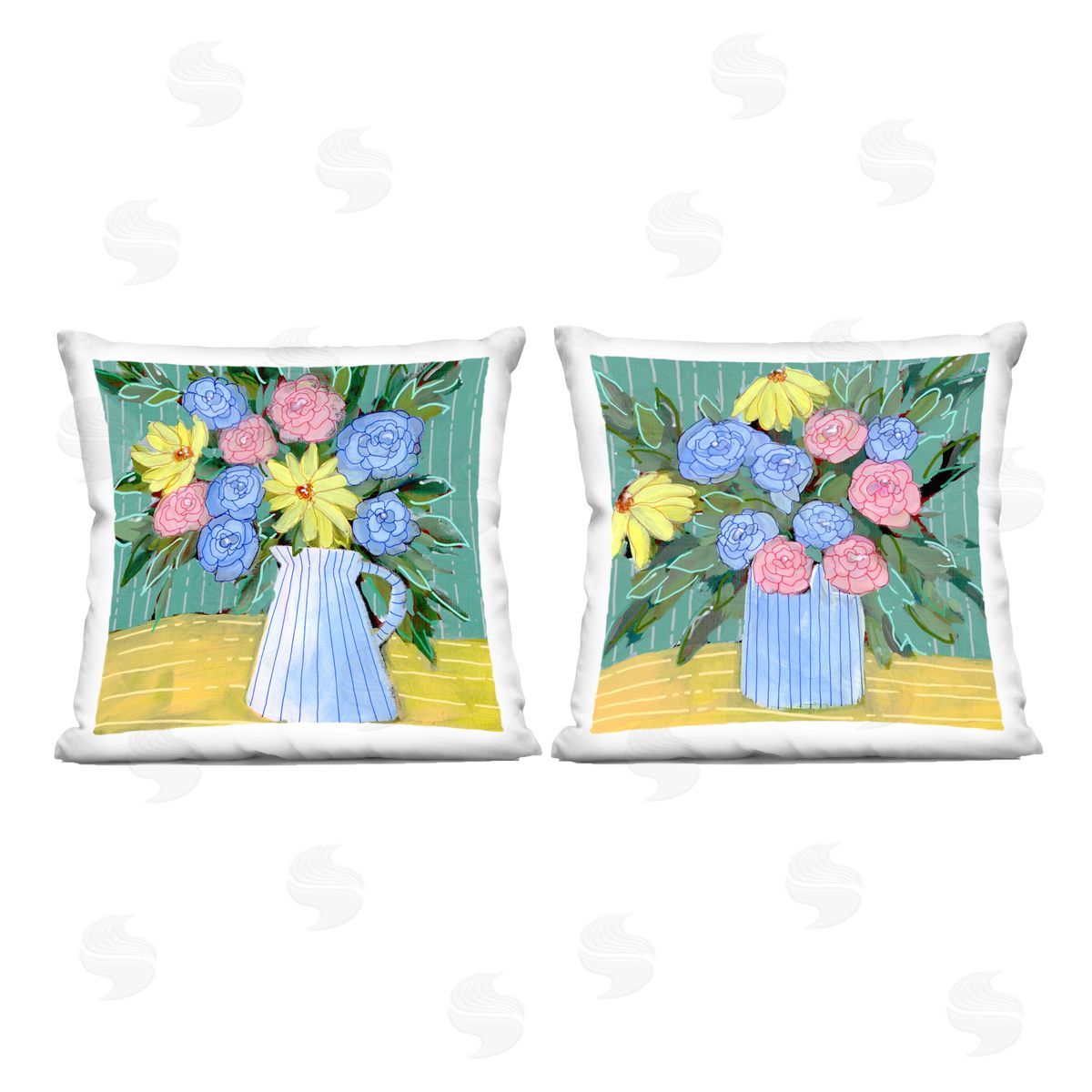 Regina Moore Bright Flowers on Stripes Printed Plush Polyester Throw Pillow