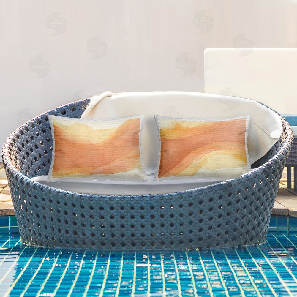 Grace Popp Curving Orange Waves Outdoor Quick-Dry Polyester Printed Throw Pillow in Back Yard