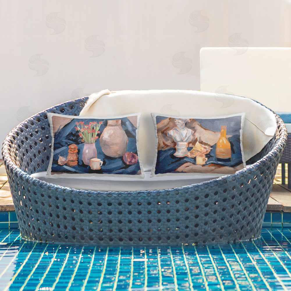 Melissa Wang Traditional Still Life on Drapery Outdoor Quick-Dry Polyester Printed Throw Pillow in Back Yard