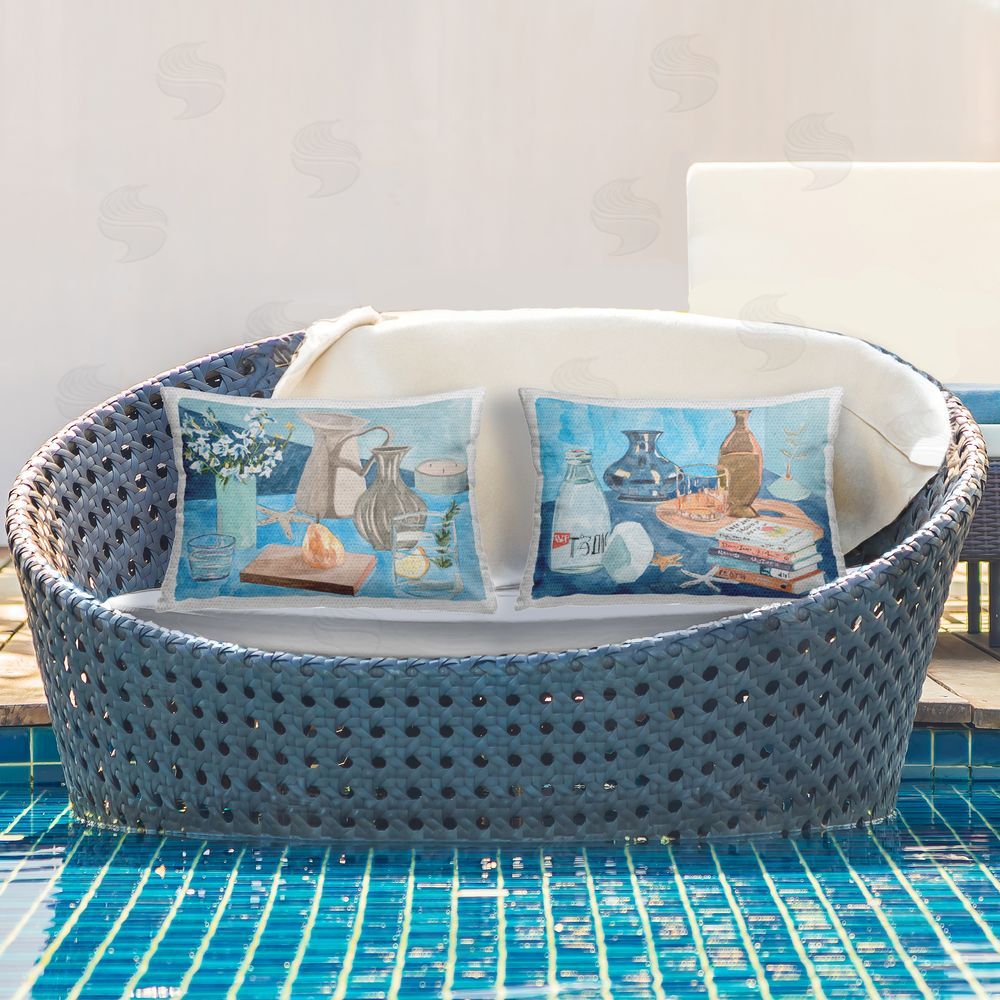 Melissa Wang Coastal Themed Still Lifes Outdoor Quick-Dry Polyester Printed Throw Pillow in Back Yard