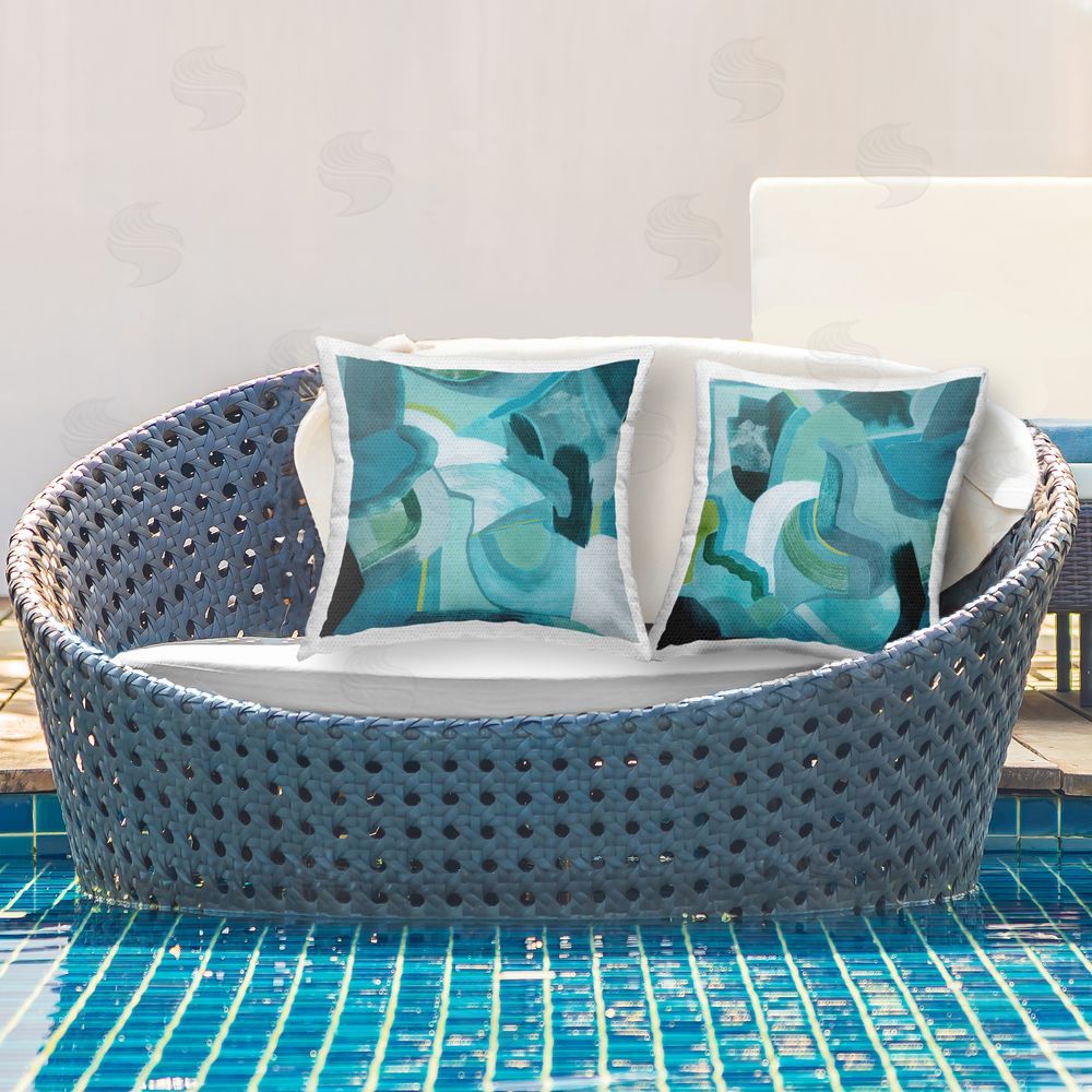 Grace Popp Energetic Blue Patterns Outdoor Quick-Dry Polyester Printed Throw Pillow in Back Yard