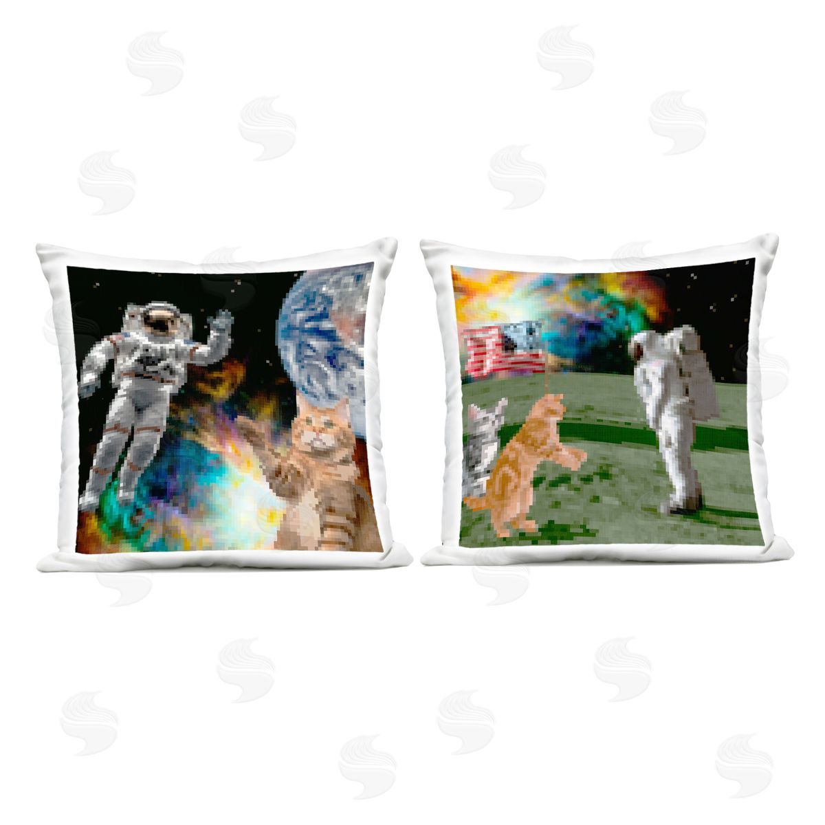 June Erica Vess Cats & Astronauts in Space Outdoor Quick-Dry Polyester Printed Throw Pillow