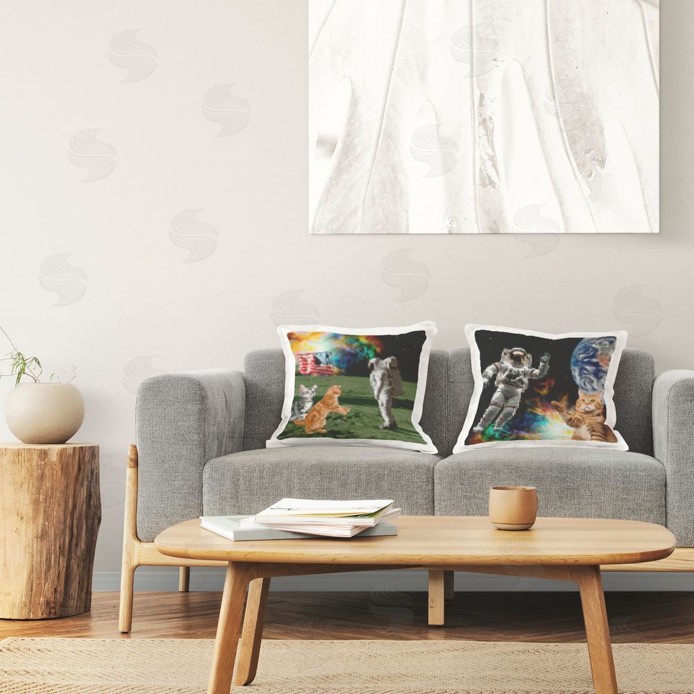 June Erica Vess Cats & Astronauts in Space Printed Plush Polyester Throw Pillow On Chair