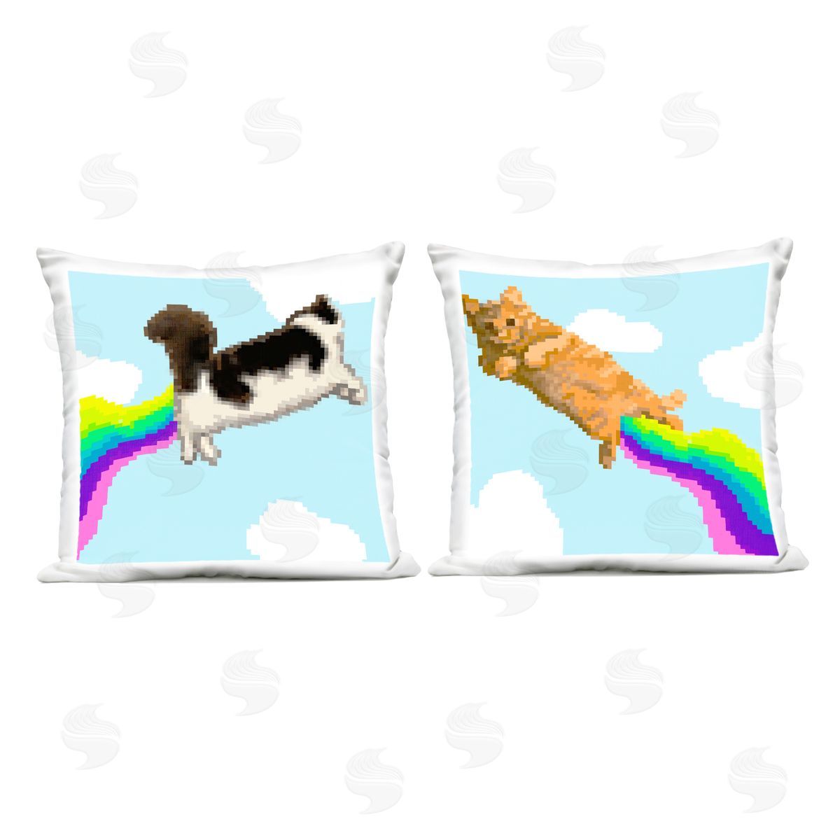 June Erica Vess Pixel Cats with Rainbows Outdoor Quick-Dry Polyester Printed Throw Pillow