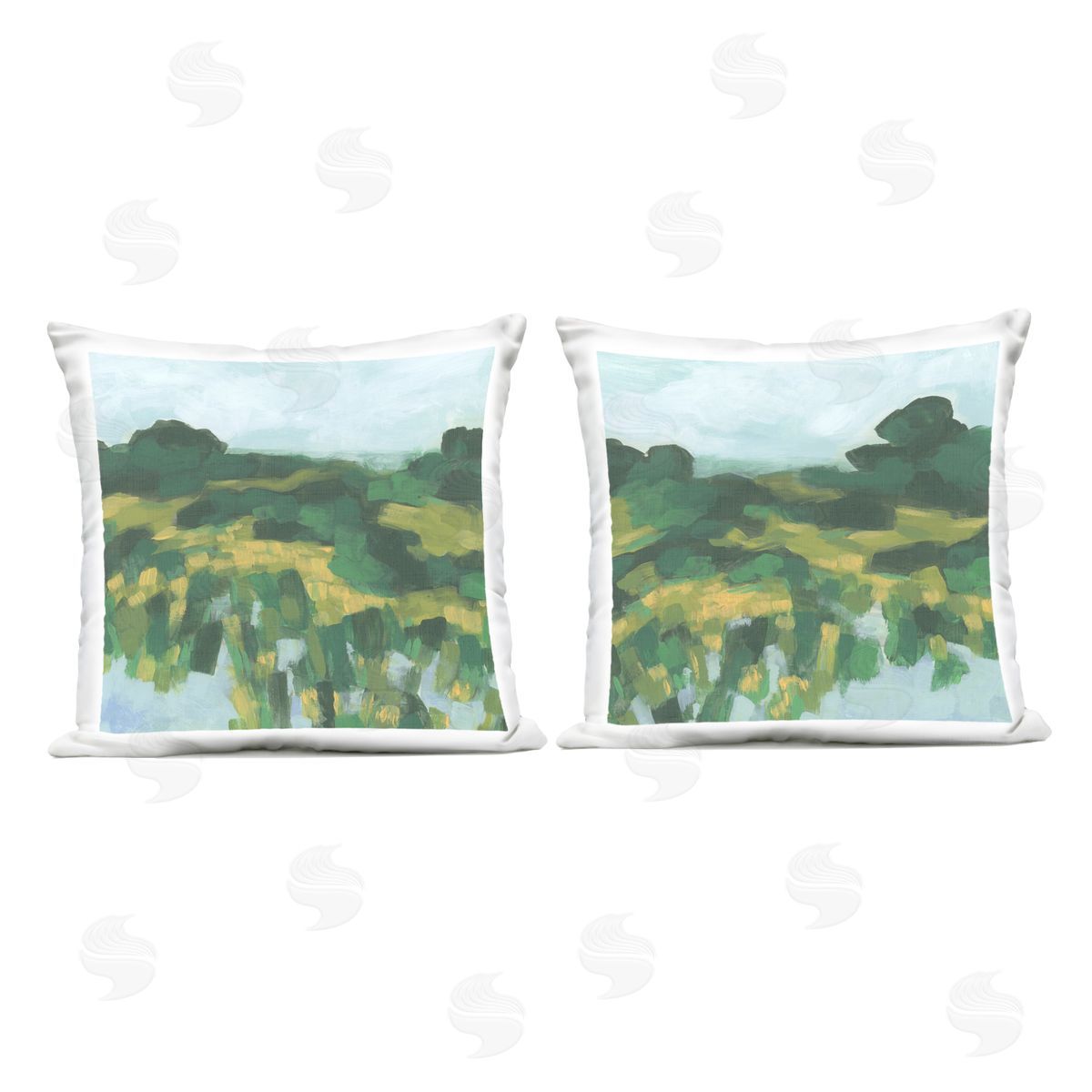 June Erica Vess Reflecting Green Nature Outdoor Quick-Dry Polyester Printed Throw Pillow
